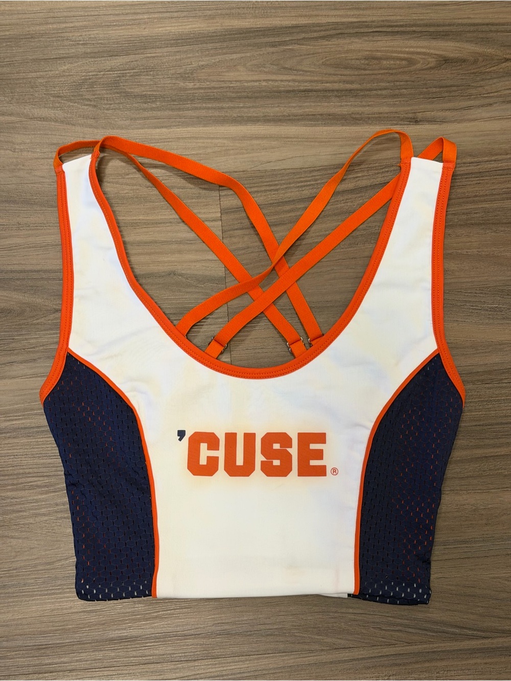 Syracuse White & Orange Strappy Crop Top